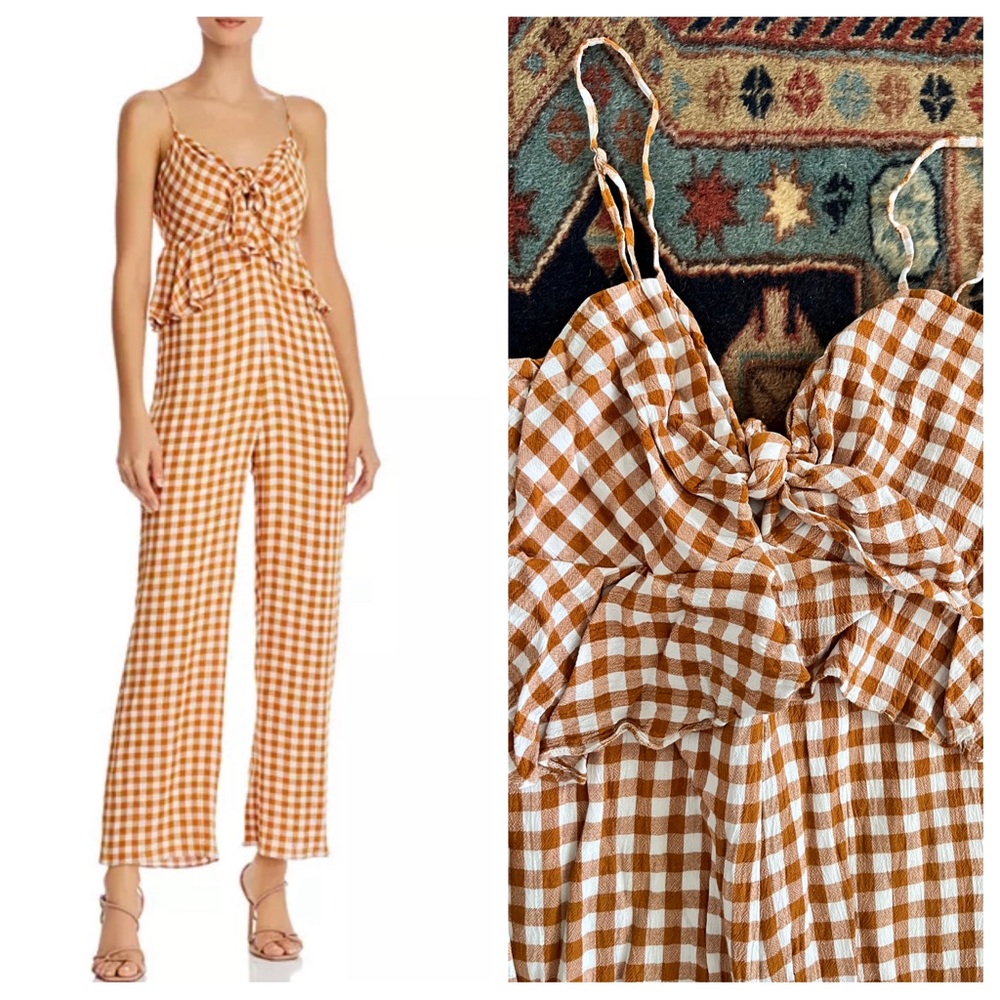 Revolve Saylor gingham jumpsuit tie front ruffle sleeveless pantsuit S